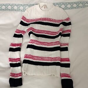 Maje Striped Ribbed Sweater - Pink, Black, and White